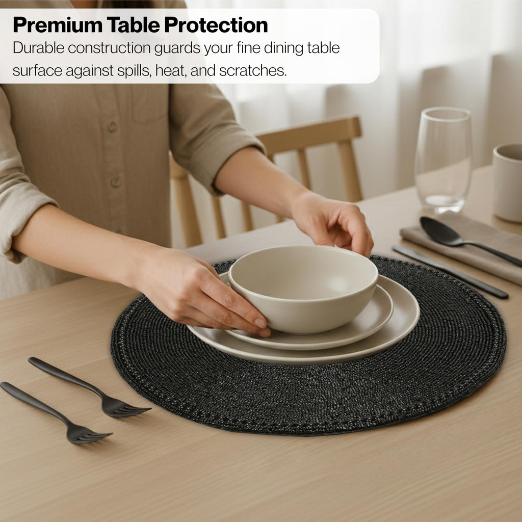 Beaded Placemats 13 Inch Black Handmade Table Chargers
