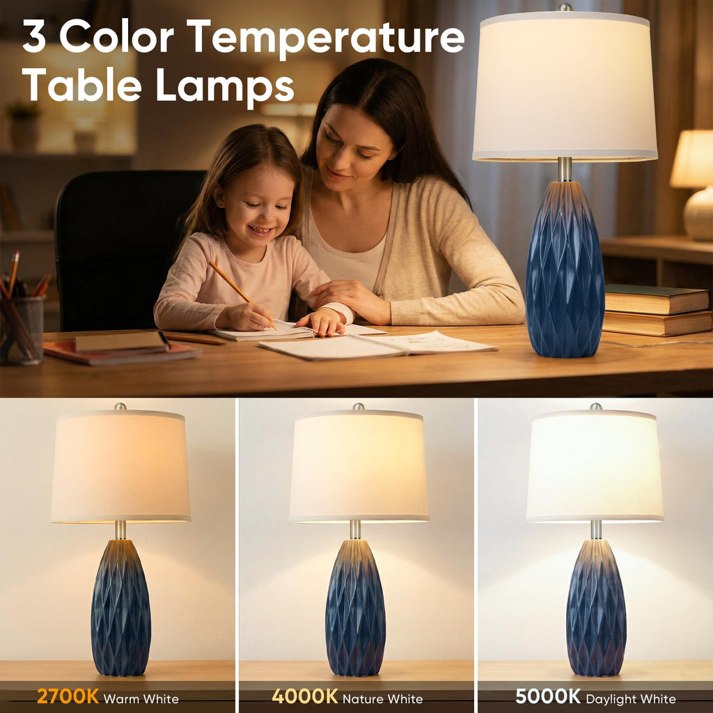 25'' Modern Table Lamp, Navy Blue Resin Table Lamp, Nightstand Lamp