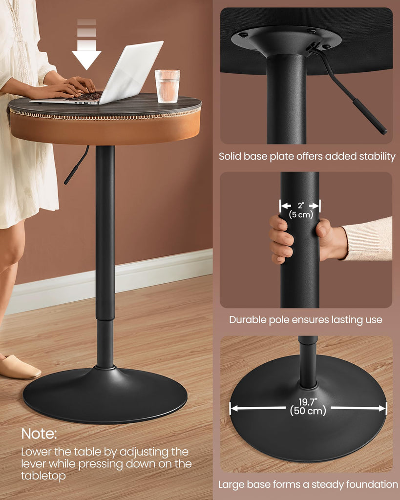 Height Adjustable Bar Table Set of 2, Round High Pub Table