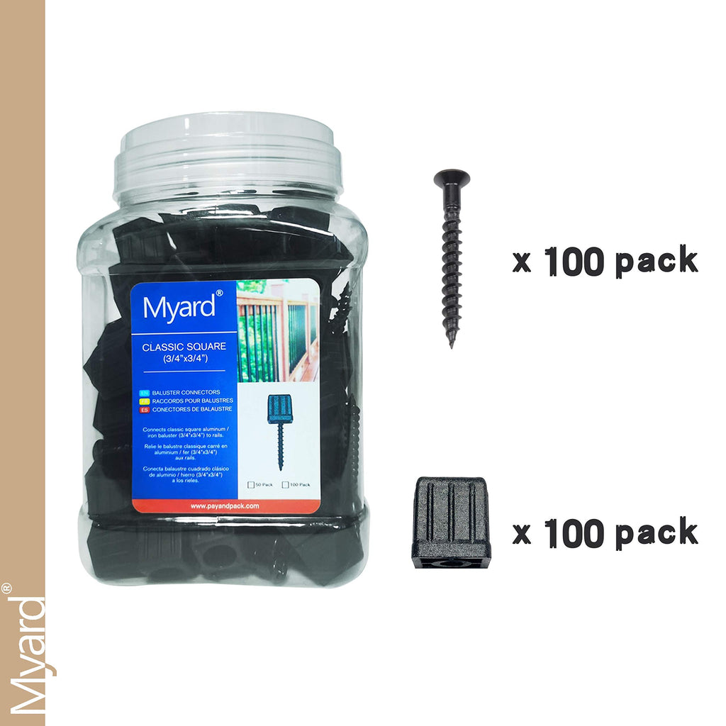3/4" Anti-UV Square Baluster Connectors, Black, 100-Pack