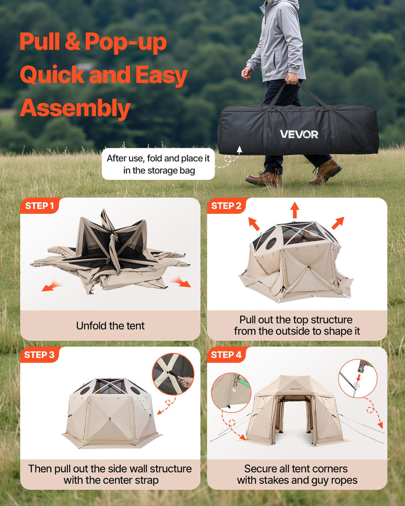 12x12ft Pop Up Gazebo Screen Tent, 13-Sided Dome for 8-10 People