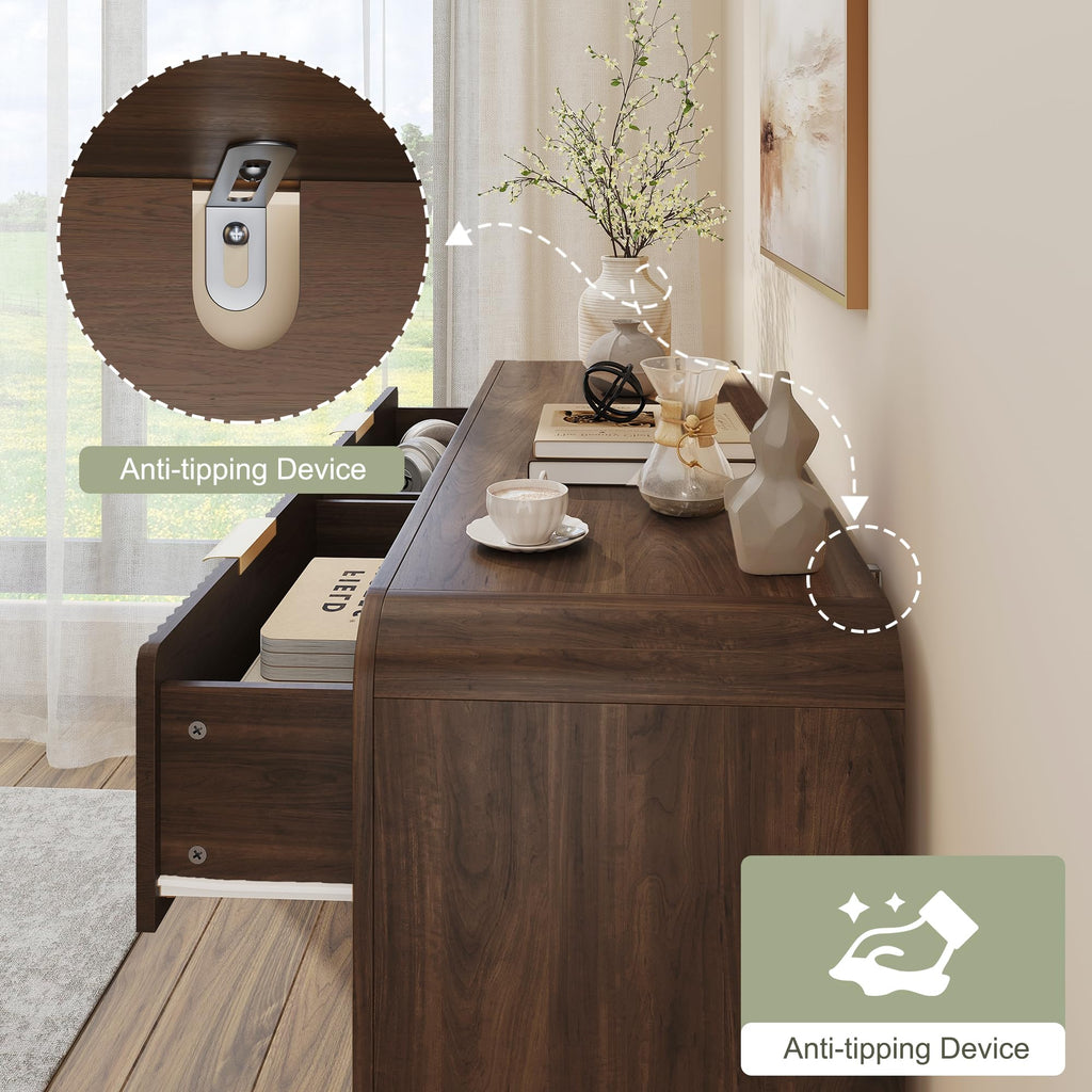 55" W Fluted 8-Drawer Dresser, Walnut