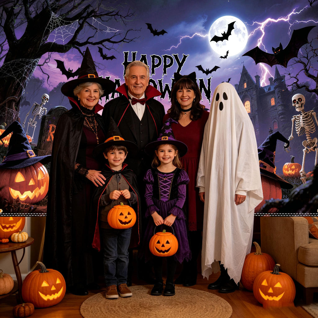 Happy Halloween Backdrop 10×6.5ft Halloween Banner with Stretchy Spider Web