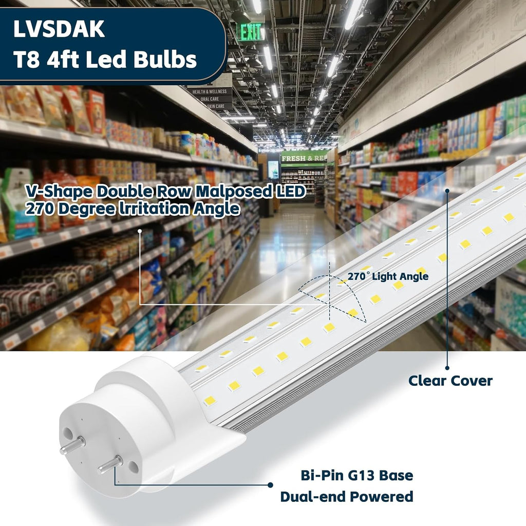 T8 Led Bulbs 4 Foot, 5000K 45W 5850LM 24-Pack