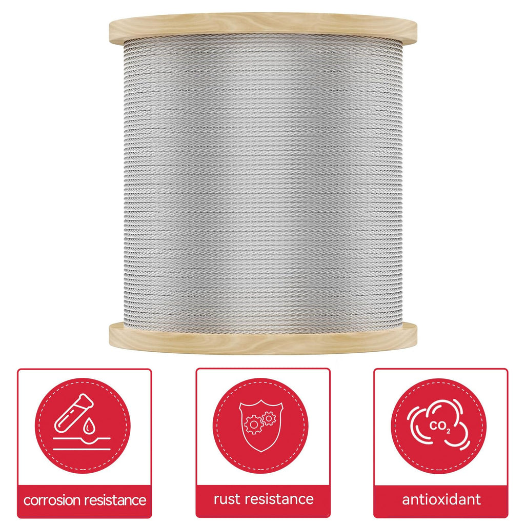 500FT 3/16 Stainless Steel Cable for Deck Railings System 7 x 19 Strand Construction Aircraft Cable for Rail Deck and