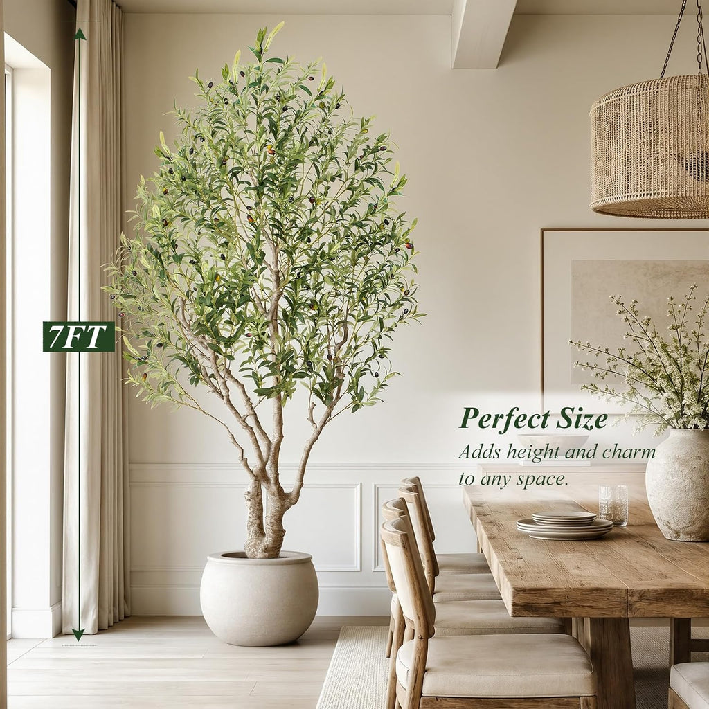 8ft Faux Olive Tree - Large Artificial Olive Tree with Realistic 1750 Leaves and 145 Olives - Lush and Elegant Fake