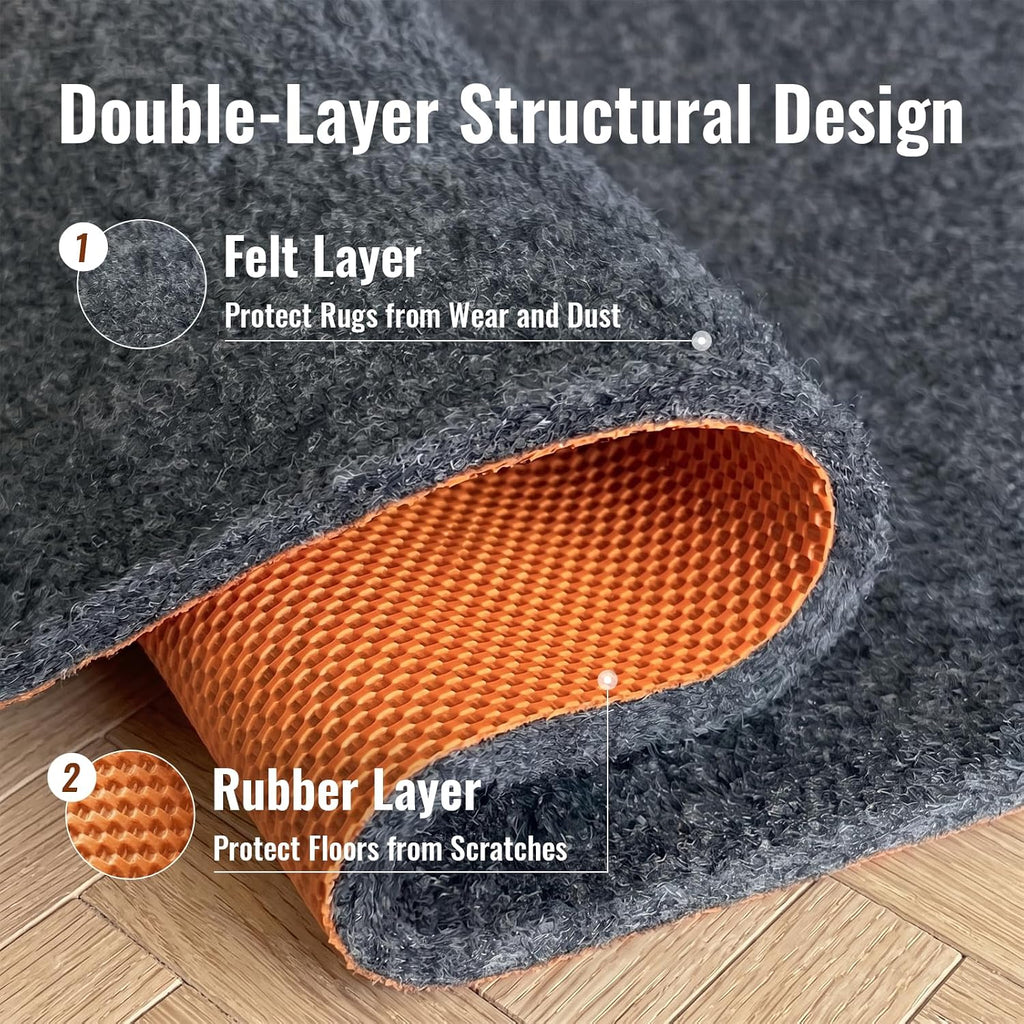 5 x 7 Ft Rug Pad Non-Slip, 1/4" Thick, Rug Gripper for Hardwood Floors, Felt and Natural Rubber Backing, Dual