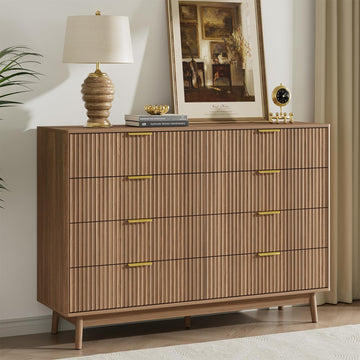 Fluted 8 Drawer Dresser, 55" Wide Modern Chest of Drawers with Curved Profile Design and Metal Handles, Wood Dresser