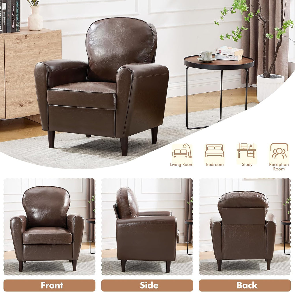 Mid Century Accent Chair, Modern Faux Leather Arm Chair, Comfy Upholstered Reading Chair Single Sofa Chairs, Club, PU - Set of 2