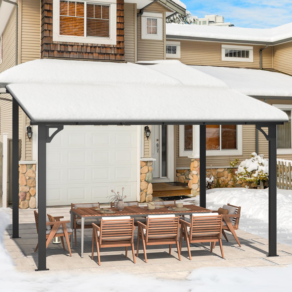 Wall Gazebo12' x 10', Hard Top Gazebos Pergola on Clearance, Outdoor Patio Lean to Gazebo Canopy Awnings and More