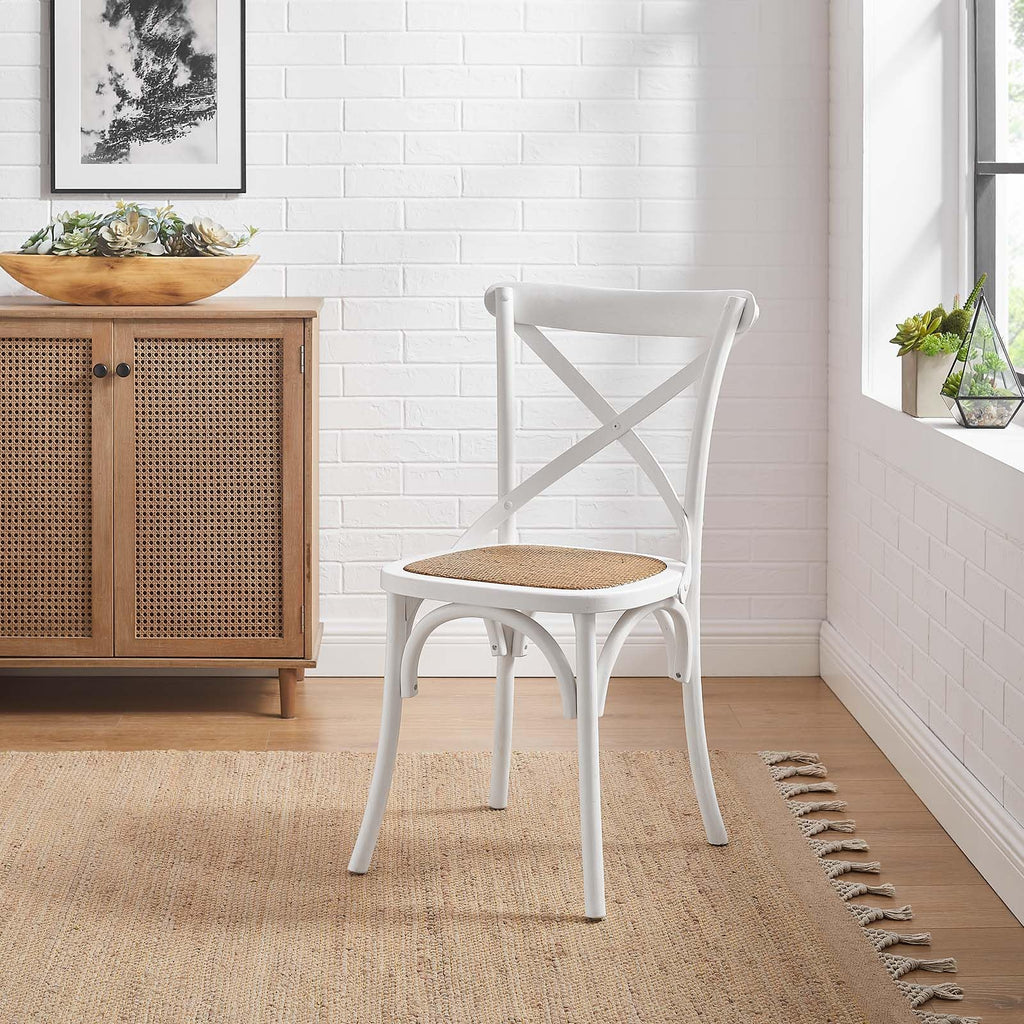 Gear Rustic Modern Farmhouse Elm Wood Rattan Dining Chair in White