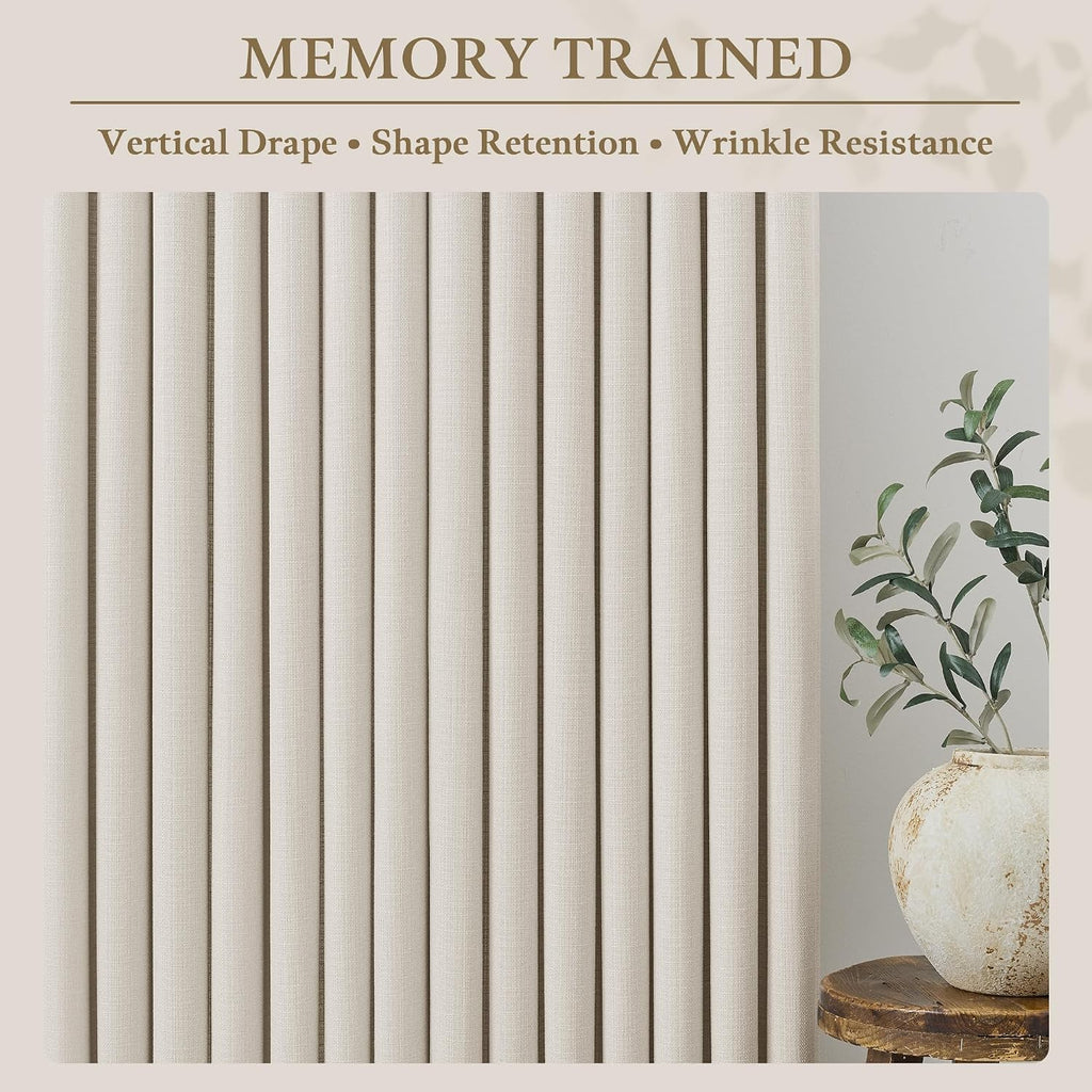 Natural 112 Inch Pinch Pleated Semi Sheer Curtains 2 Panels Set for Sliding Glass Doors, Memory Shape Pleat Thick