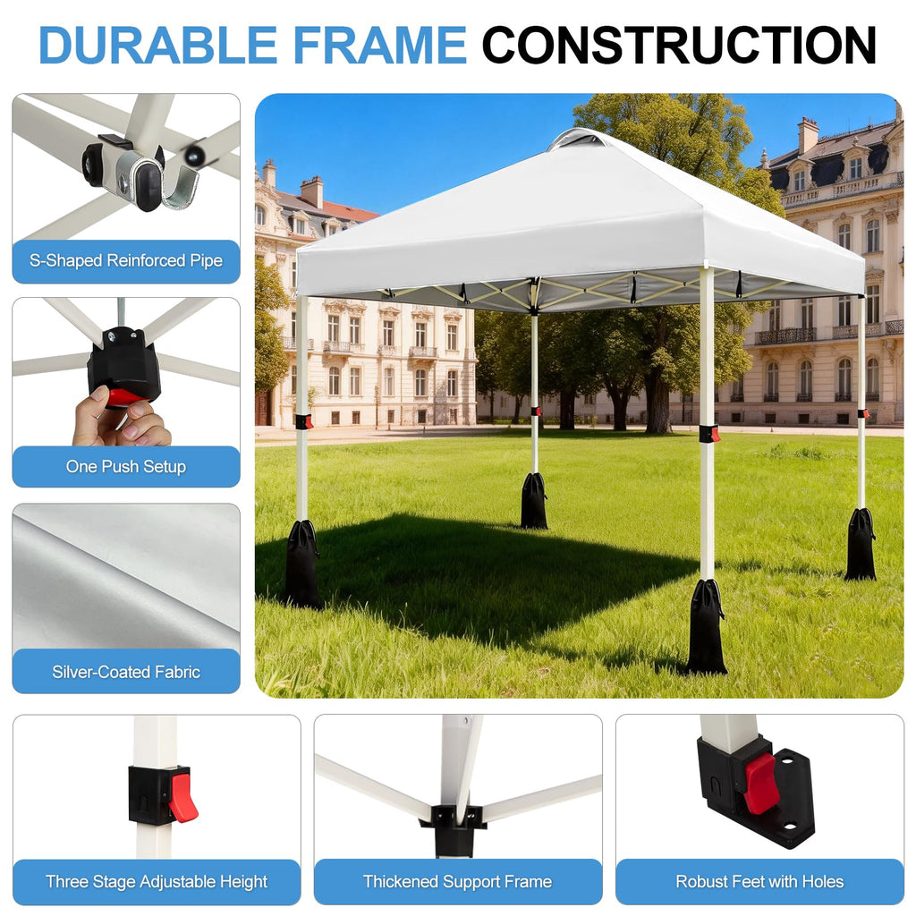 10x10 Pop Up Canopy Tent, 1-Button Push Setup Canopy Tent, Adjustable Height Instant Portable Shelter, Portable
