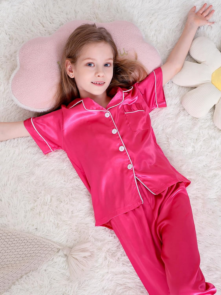 Girls Pajamas 3 Pcs Satin PJs Set Silky Soft Sleepwear -13