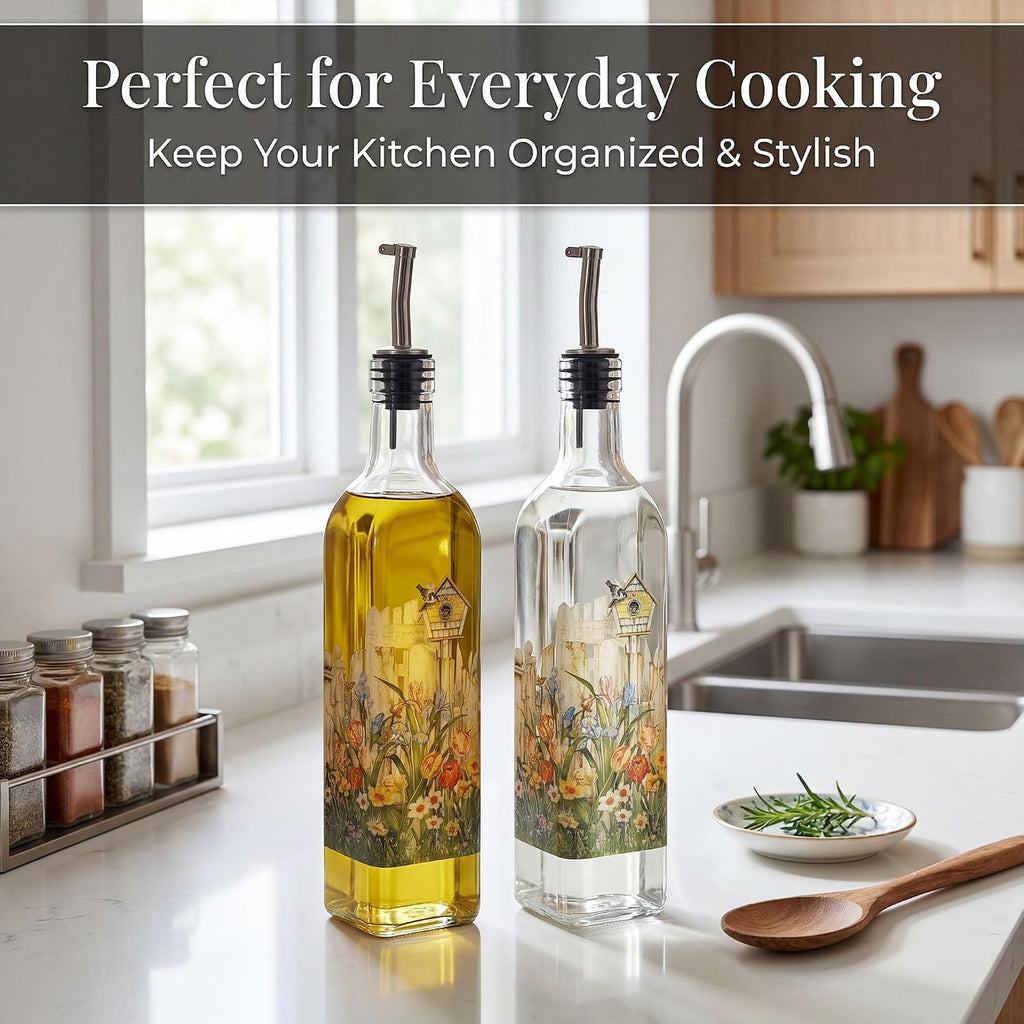 17oz Glass Olive Oil & Vinegar Dispenser Set, Drip-Free - Set of 2