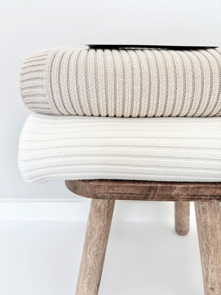 Cotton Knit Baby Blanket, Ribbed Knit, Very Soft and Warm Baby Blanket. (80 × 100cm) Elegant Neutral Cotton Knit