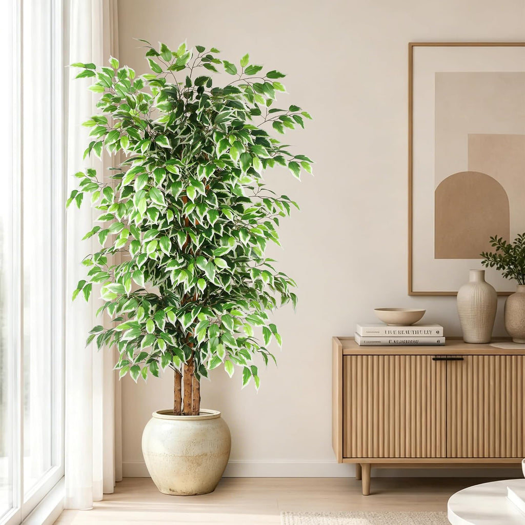 6FT Artificial Ficus Tree with Real Wood Trunks, Faux Tree Indoor
