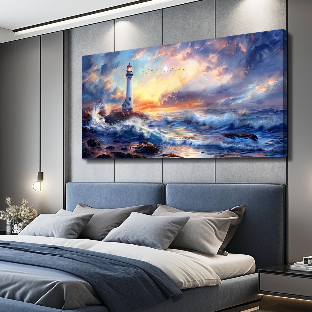 Large Canvas Wall Art Seaside Lighthouse Scenery painting 30"X60"