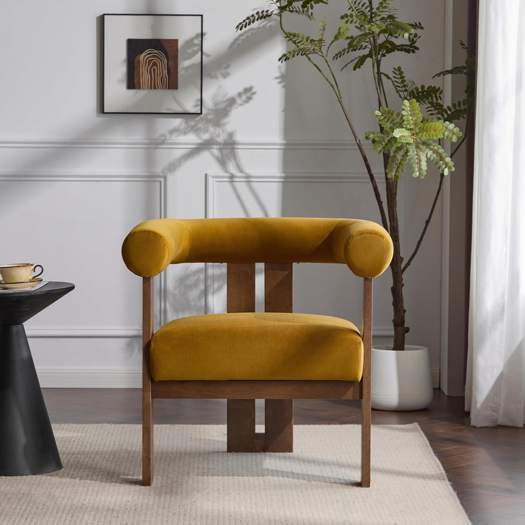 Linton Modern Velvet Upholstered Accent Chair, Living Room Solid Wood Lounge Chair, Bedroom Soft Cushion Comfy