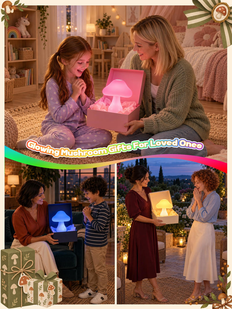 Mushroom Lamp, 10 Colors RGB+10 Brightness Rechargeable Bedside Table Lamp
