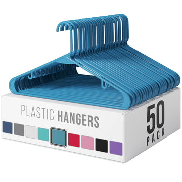 Plastic Hangers 50 Pack Blue - Clothes Hangers - Makes The Perfect Coat Hanger and General Space Saving Hangers for