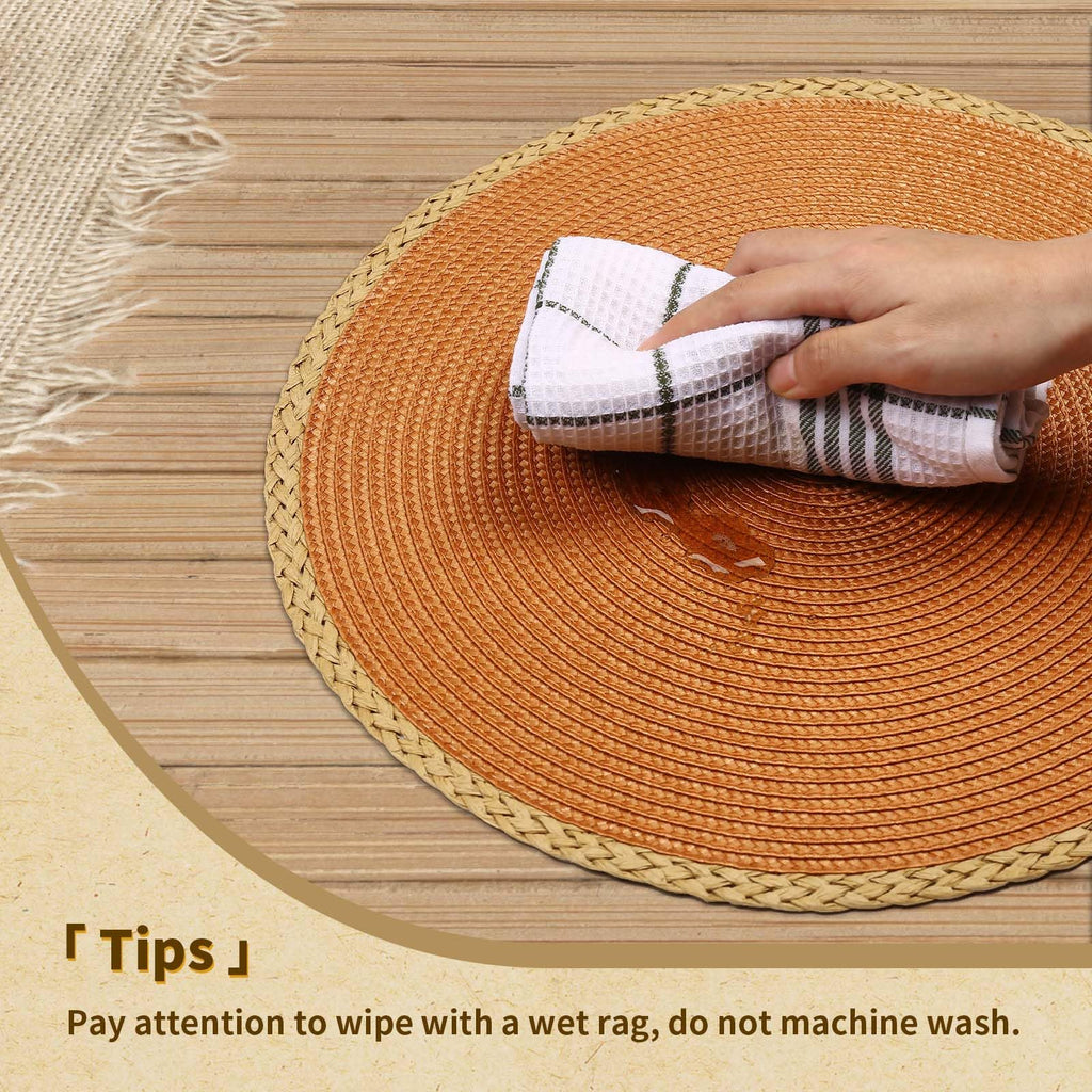 Round Placemats Set of 6, Woven Table Mats, Thin Edge, Orange