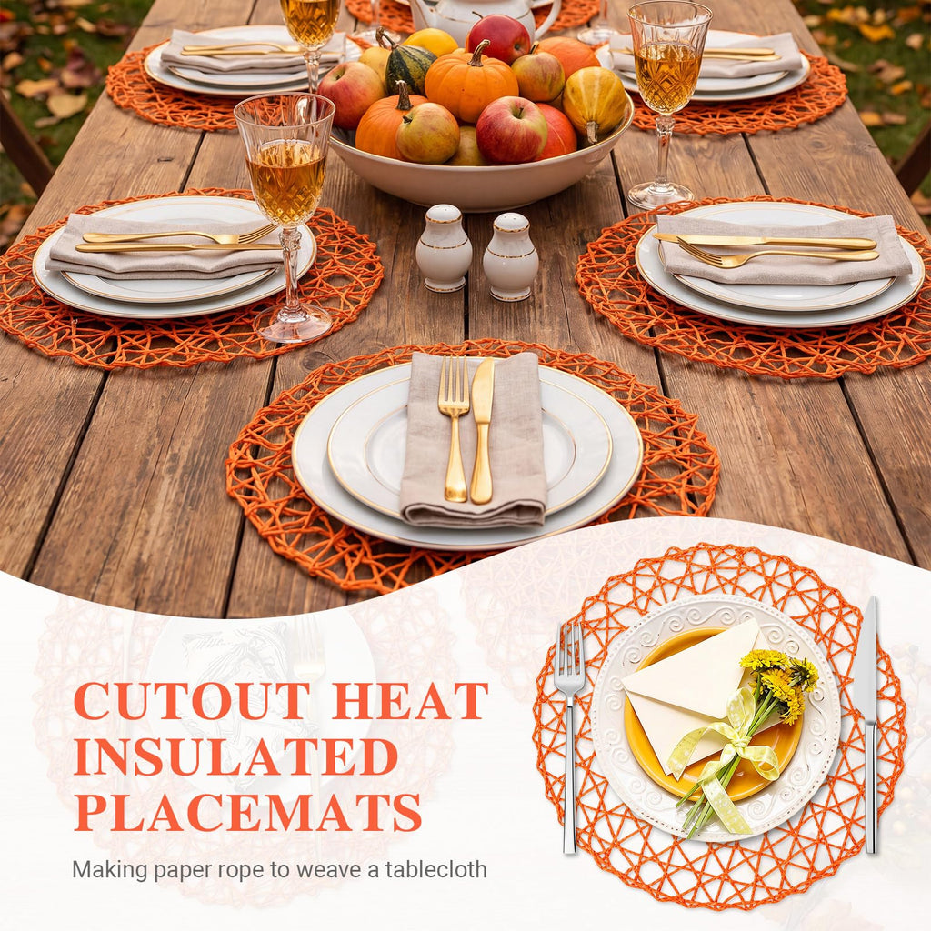 Paper Braided Round Placemats, 24 Sets, Orange, 13 in
