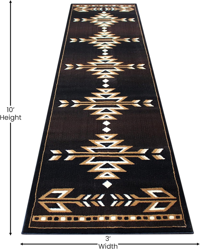 Southwest Native American Area Rug in Brown, Black, Beige & Ivory