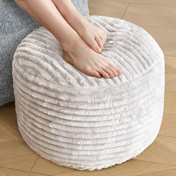 Stuffed Round Ottoman, Pouf Ottoman Foot Rest, 20 X 15, Beige
