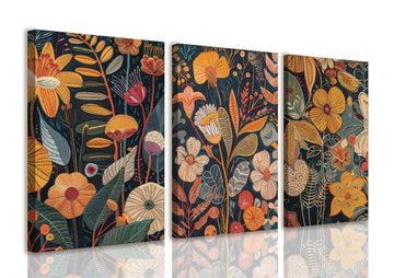 Burnt Orange Floral Canvas Wall Art, Mid Century Modern Wall Decor, Boho Terracotta Flower Picture Prints Poster