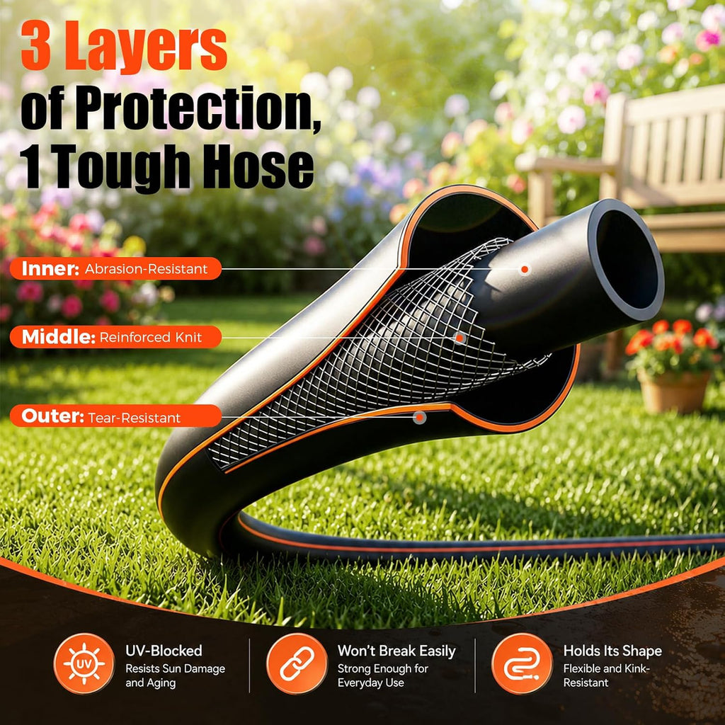 100FT Retractable Garden Hose Reel 5/8 Inch Heavy Duty Wall Mounted Retractable Hose Reel with 9-Pattern Nozzle, 180°