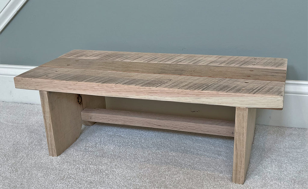 Classic Amish Reclaimed Wood Step Sitting Stool Footstool Deck Patio Door Platform, Indoor Outdoor. Natural, Rustic