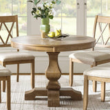 Round Dining Table for 4, 42” Farmhouse Oak Wood Dining Room Kitchen Table Top with Pedestal Base, Rustic Dinner
