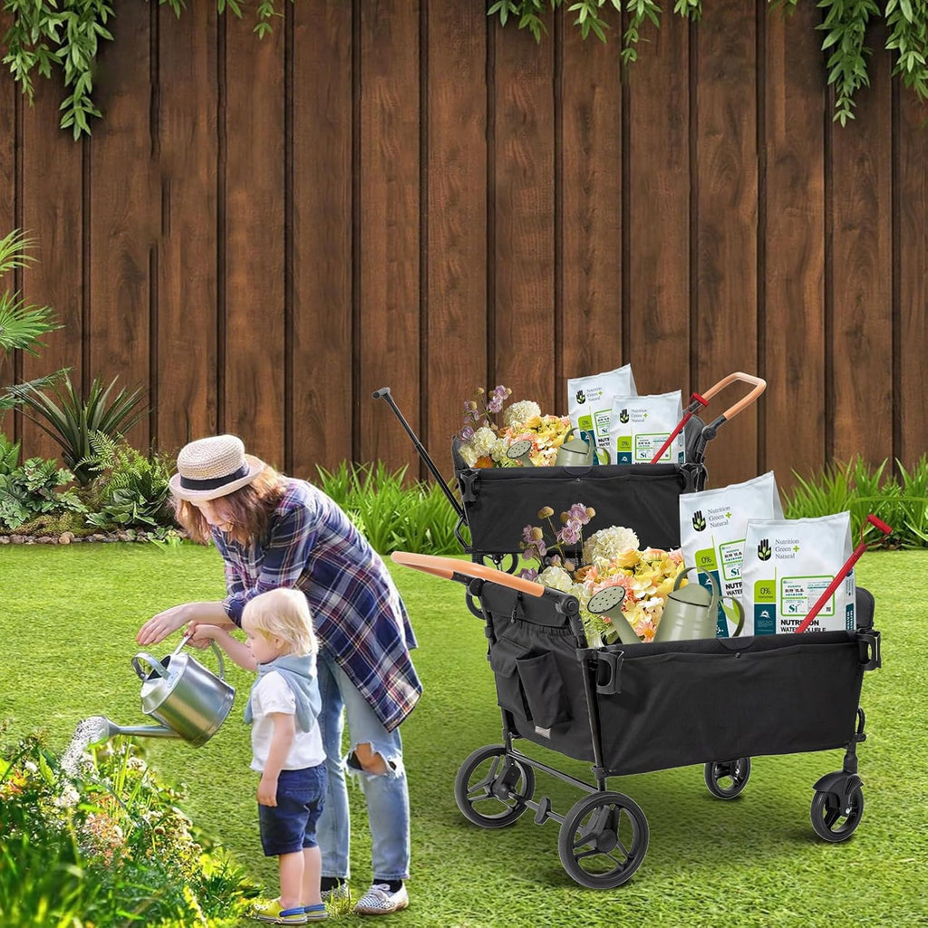 Stroller Wagon for 4 Kids Seated-Tandem Push-Pull Travel Stroller