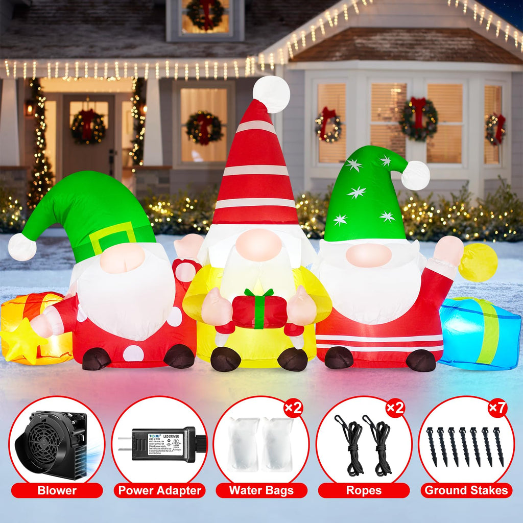 6FT Christmas Blow Up Gnome Inflatable Decoration with Glowing LEDs