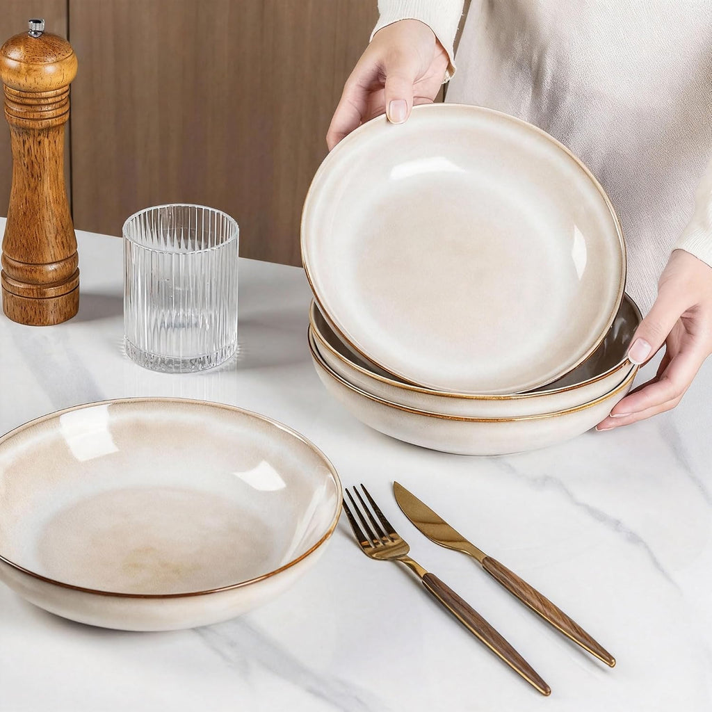 8.5'' Ceramic Pasta Bowls Set of 4, 36oz Large Stoneware Bowls Set | Large Dinner Serving Bowls Set, Wide Bowl Plate