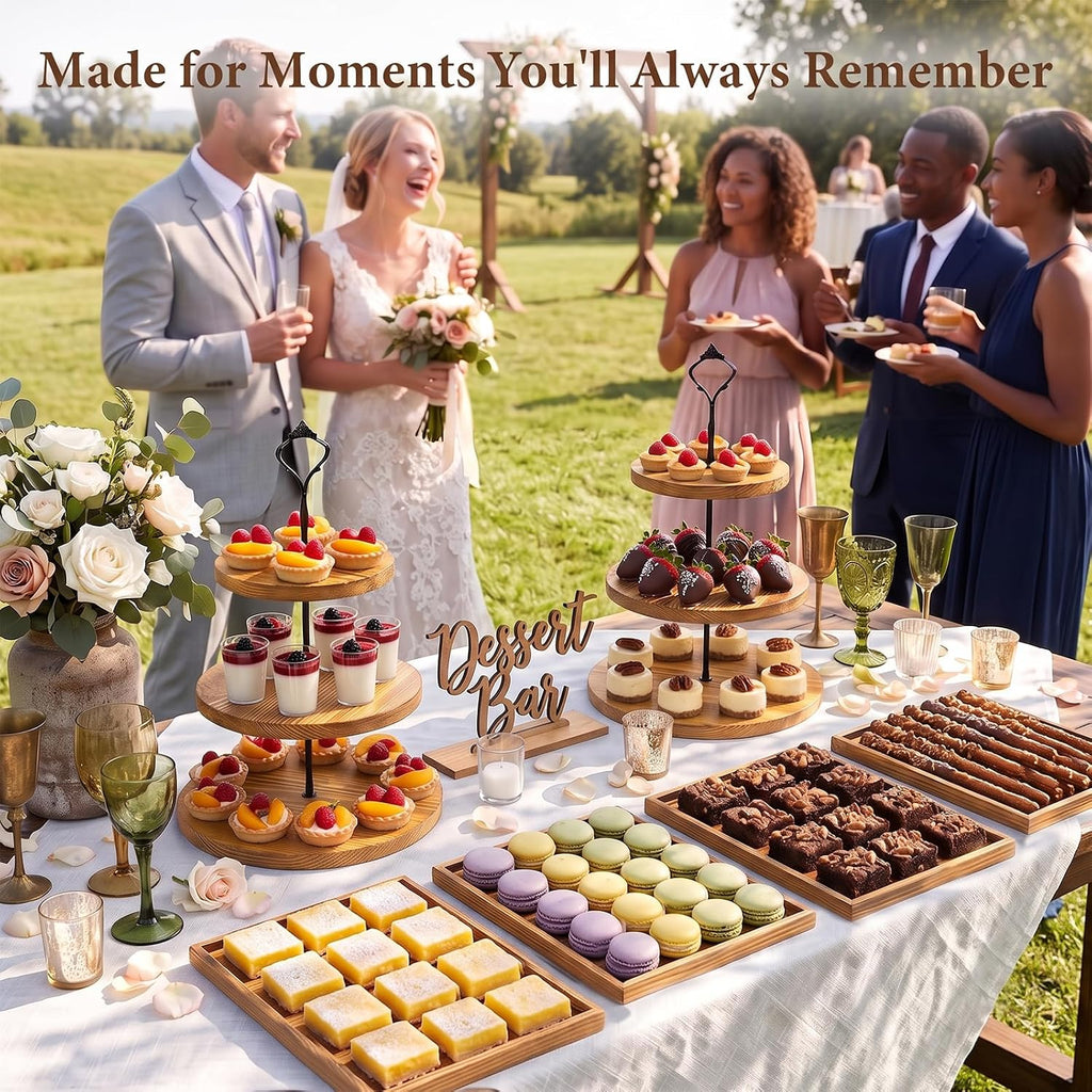 Wooden Dessert Table Display Set, 3 Tier Cupcake Stand Set with Serving Trays, Rustic Dessert Display Stand - Set of 6
