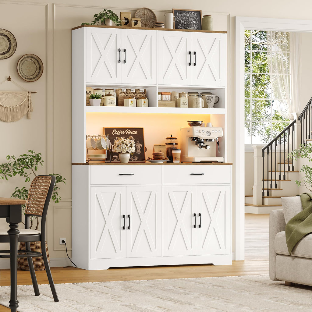 75" Tall Kitchen Pantry Storage Cabinet, 45"W Hutch Cabinet, White