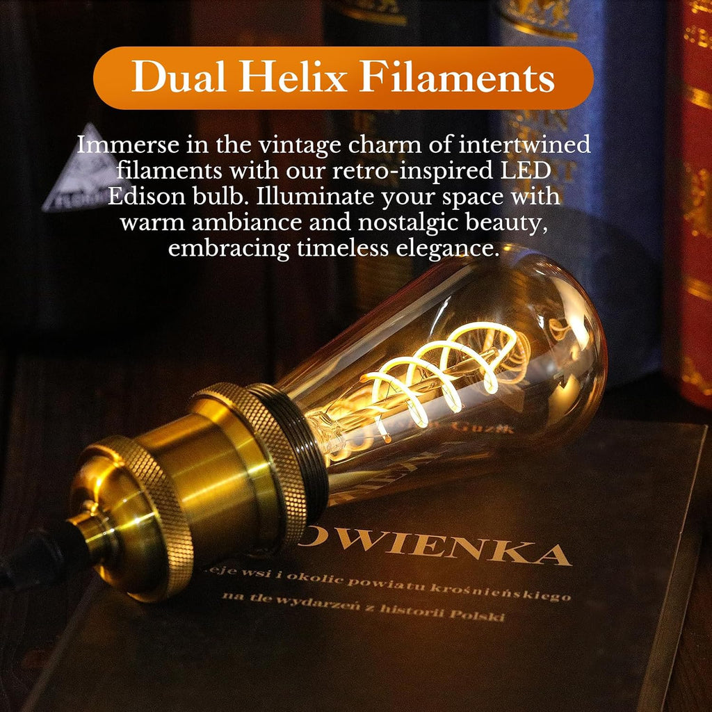 ST64 LED E26 Vintage Edison Light Bulbs, Amber Glass, Dimmable, 4W(40W Equivalent) 300 Lumens, 2200K Ultra Warm