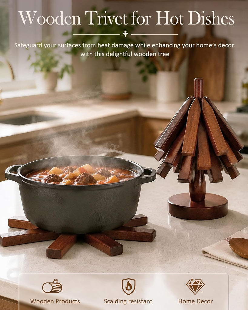 Wooden Trivets Tree for Hot Dishes, Wood Coaster for Hot Pots and Pans - Set of 4