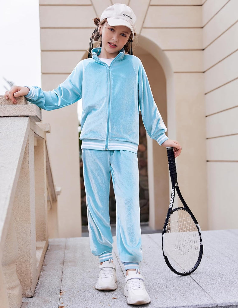 Girls 2 Piece Outfits Velour Tracksuit Fall Winter Sweatsuits Set