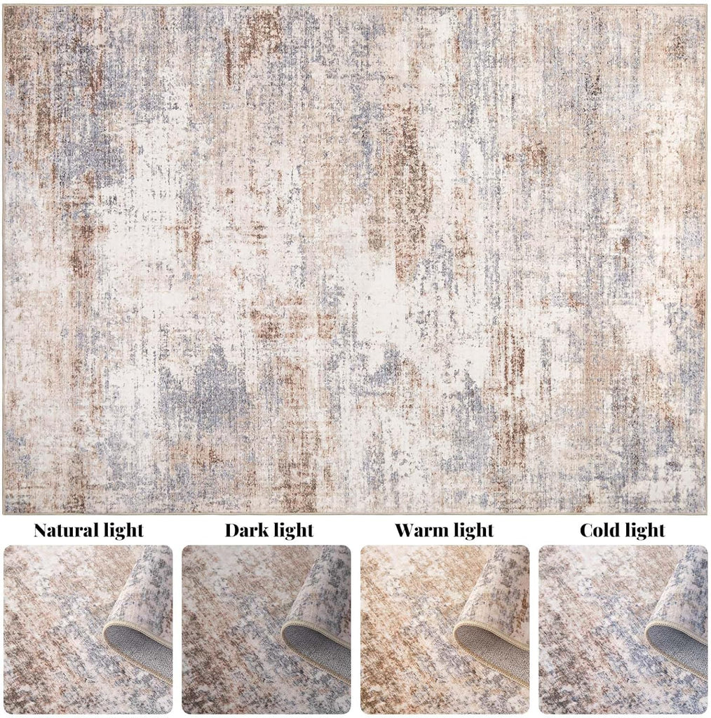 Washable Area Rug Living Room Rugs-5x7 Large Soft Non-Slip Carpet for Bedroom Dining Room Modern Abstract Neutral Low
