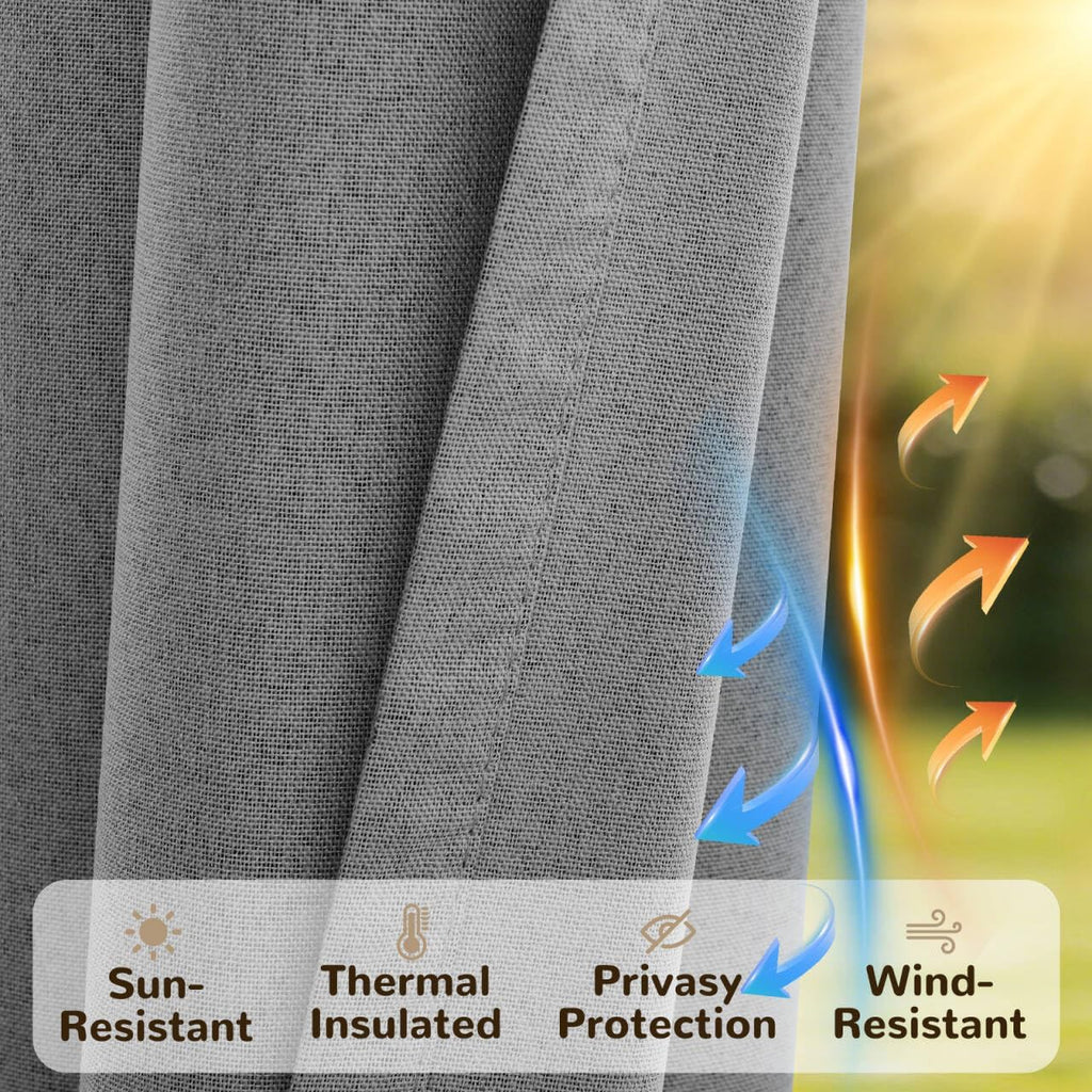 Linen Outdoor Curtains Waterproof with Zipper Blackout Curtains 2 Panels Top & Bottom Grommet Patio Outdoor Privacy