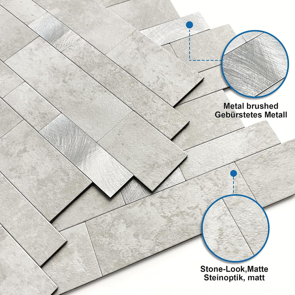 Peel Stick Backsplash Kitchen Wall Cement Grey 10pcs