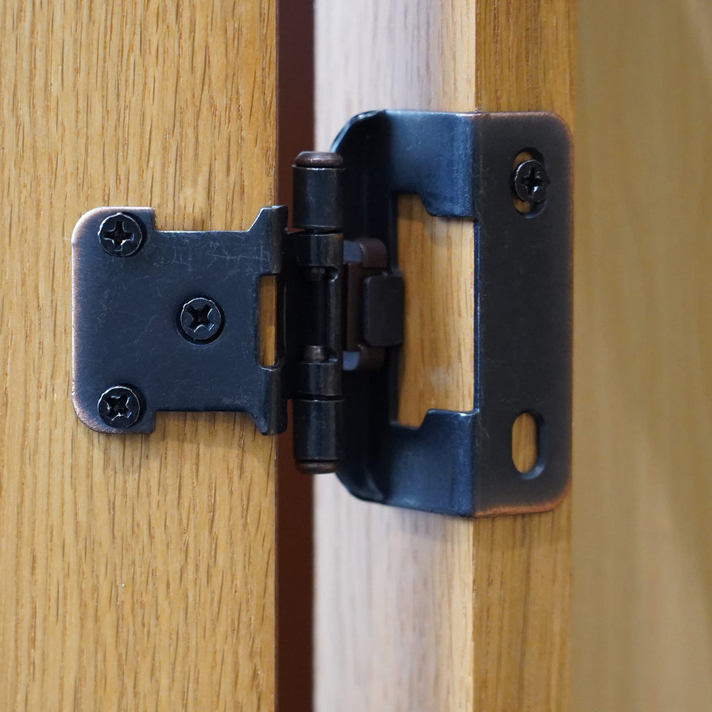 20 Pack Oil Rubbed Bronze Cabinet Hinges for Cabinet Doors (10 Pairs) - 1/2" Overlay Semi-Wrap Self-Closing Face