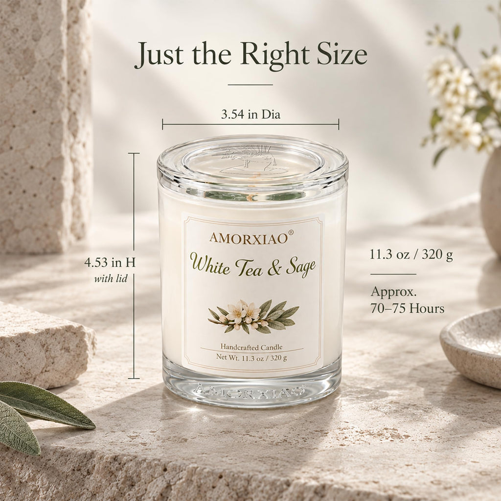 White Tea & Sage Scented Candles for Women, 11.3 oz Natural Soy Candle Jars