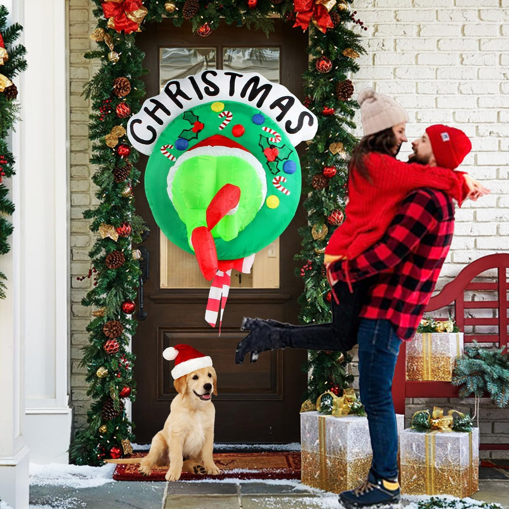 Inflatable Christmas Decorations Outdoor 3.5FT Blow Up Santa Green Giant Monster Wreath Yard Inflatables Funny