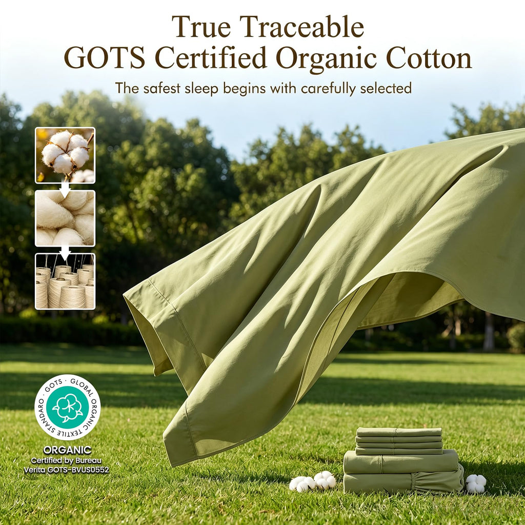 100% Organic Twin Sheets, Deep Pocket Set, Breathable & Cooling Soft Bedding, Hotel Luxury Bed Sheets, Easy Care