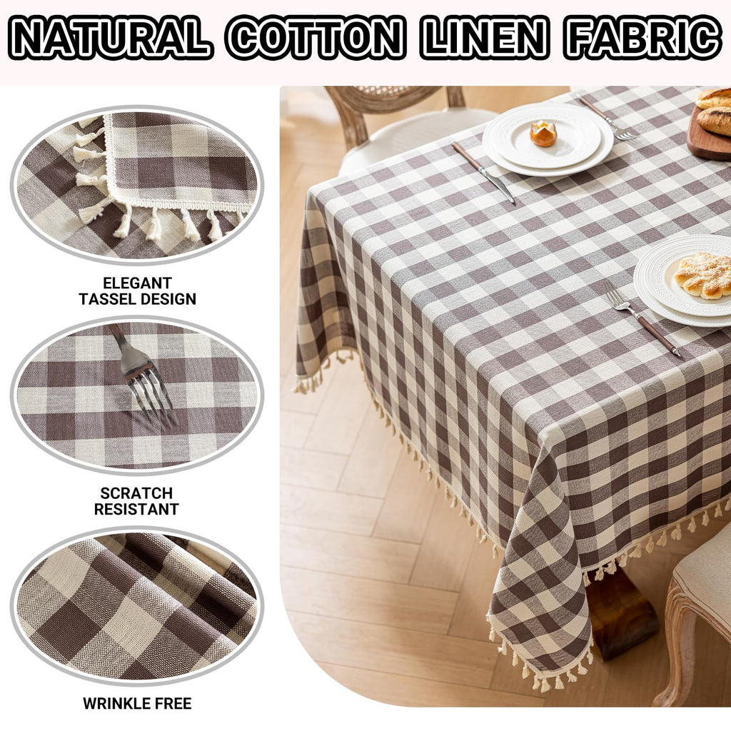 Checkered Tablecloth Rectangle Cotton Linen Gingham Table Cloth with Tassel Washable Wrinkle Free Heavy Duty Buffalo