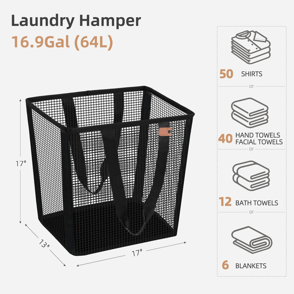 Collapsible Laundry Basket, 16.9 Gal. Large Pop-up Laundry Hamper with Long Carry Handles, Space-Saving Foldable